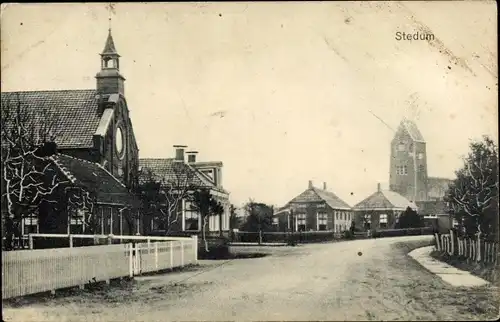 Ak Stedum Groningen, Straßenpartie, Häuser