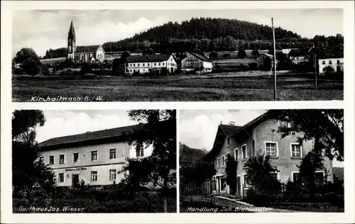 Ak Kirchaitnach Kollnburg in Niederbayern, Totalansicht, Kirche, Gasthaus Wieser,Handlung Biehlmaier