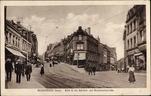 Ak Neunkirchen im Saarland, Weilesweilerstraße, Bahnhofstraße, Straßenbahn, Hut Ecke, Seifenfabrik