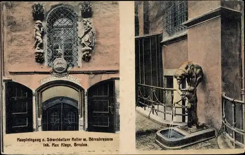 Ak Wrocław Breslau Schlesien, Schweidnitzer Keller mit Bärenbrunnen, Inh. Max Kluge