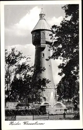 Ak Heide in Holstein Dithmarschen, Wasserturm, Wasserspiel