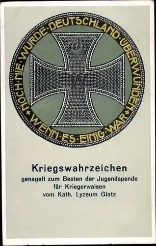 Ak Kłodzko Glatz Schlesien, Kriegswahrzeichen, Nagelung, Jugendspende Kath. Lyzeum