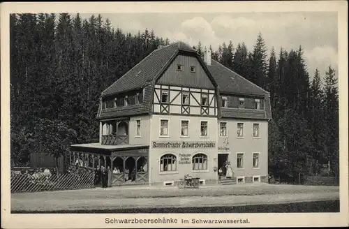 Ak Hinterer Grund Marienberg im Erzgebirge, Schwarzbeerschänke im Schwarzwassertal