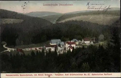 Ak Neunzehnhain Lengefeld im Erzgebirge Sachsen, Hammermühle, Talblick