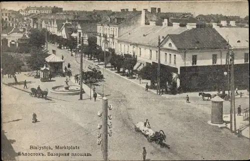 Ak Białystok Bialystok Polen, Marktplatz, Straßenpartie