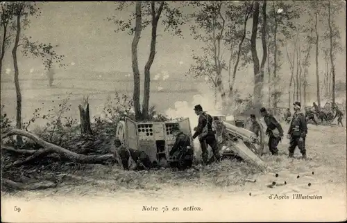 Ak Noire 75 en action, Französische Soldaten, Geschütz, I. WK