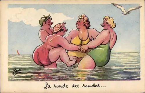 Künstler Ak Frauen in Badeanzügen im Wasser, La ronde des rondes..., Möwe