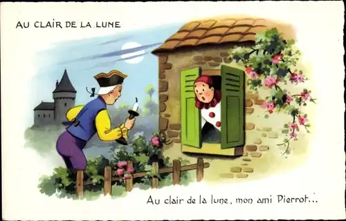 Ak Au clair de la lune, mon ami Pierrot