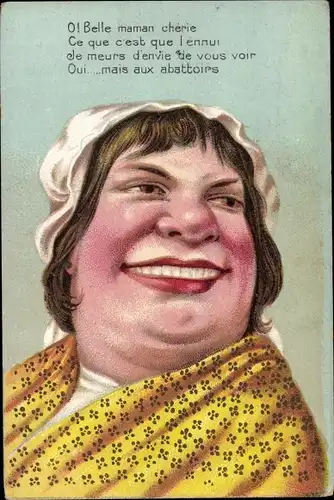 Litho Dicke lachende Frau, Belle maman cherie