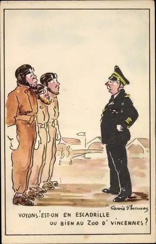Künstler Ak Voyons, est on en escadrille ou bien au zoo d'Vincennes, Piloten