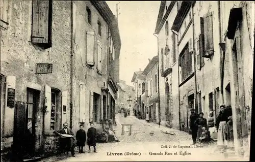 Ak Livron Drôme, Grande Rue et Eglise
