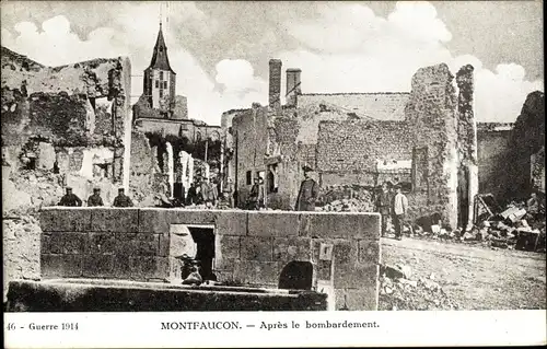 Ak Montfaucon Meuse, Après le bombardement, église