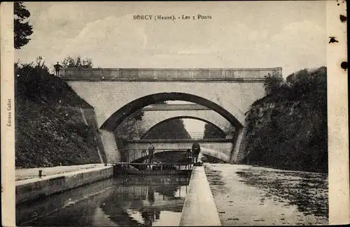 Ak Sorcy Meuse, Les 3 Ponts