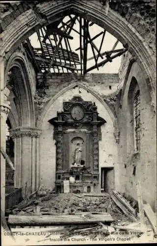 Ak Coucy le Chateau Aisne, Inside the Church, Kriegszerstörungen, I.WK