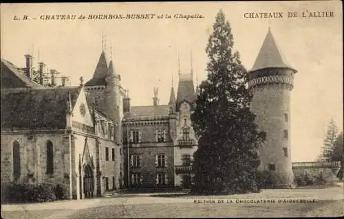 Ak Busset Allier, Château de Bourbon Busset et la Chapelle