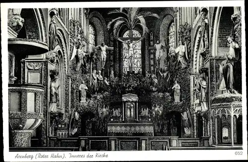 Ak Arenberg Koblenz am Rhein, Roter Hahn, Kirche, Innenansicht