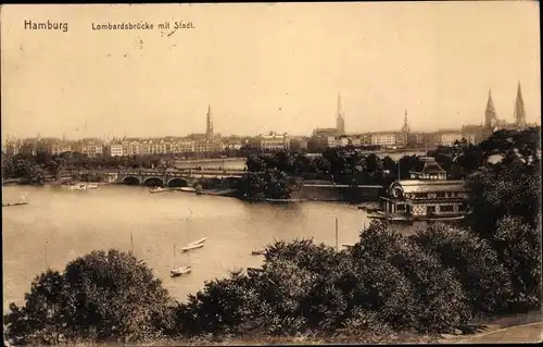 Ak Hamburg Mitte Altstadt, Lombardsbrücke m. Stadt