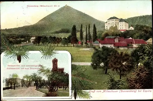 Ak Milešov Milleschau Reg. Aussig, Restauration und Höhenstation auf dem Donnersberg, Milleschauer