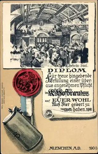 Passepartout Ak München Bayern, Bierkrug mit Siegel, Hofbräuhaus