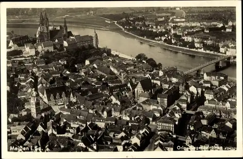 Ak Meißen in Sachsen, Fliegeraufnahme, Panoramablick auf die Stadt