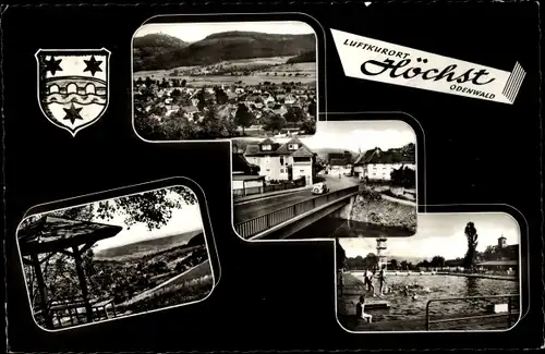 Ak Höchst im Odenwald, Panorama, Schwimmbad, Partien im Ort, Wappen