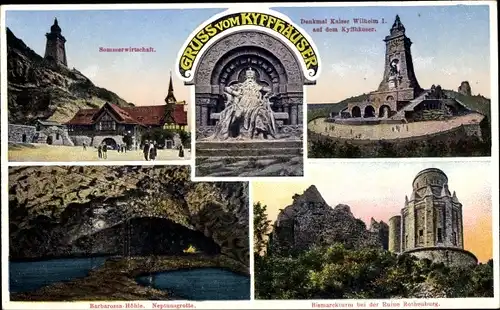 Ak Steinthaleben Kyffhäuserland, Kyffhäuser Denkmal Kaiser Wilhelm I, Neptungrotte, Sommerwirtschaft