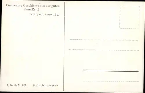 Ak Stuttgart am Neckar, Ein wahre Geschichte aus der guten Zeit, Springbrunnen, Anno 1837