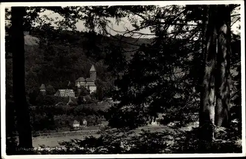 Ak Zwingenberg am Neckar Baden, Blick auf das Dorf durch Bäume