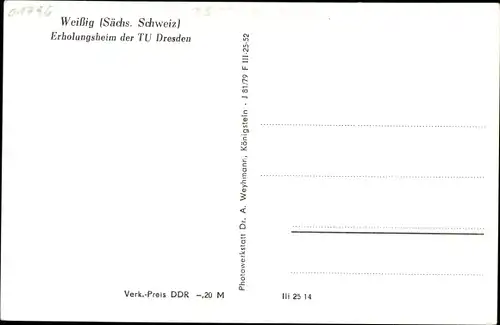 Ak Weißig Struppen Sächsische Schweiz, Erholungsheim der TU Dresden