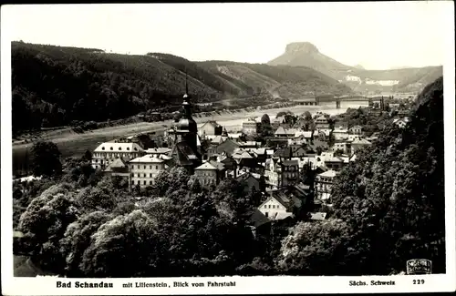 Ak Bad Schandau Sächsische Schweiz, Blick vom Fahrstuhl auf Ort mit Lilienstein
