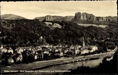 Ak Bad Schandau Sächsische Schweiz, Ort mit Falkenstein und Schrammsteinen