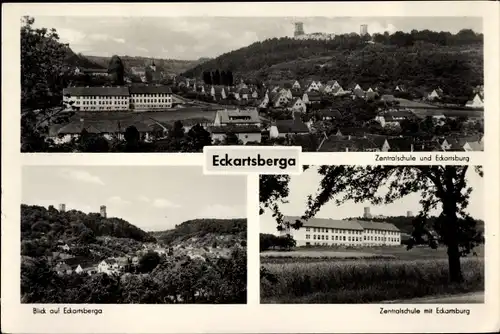 Ak Eckartsberga an der Finne im Burgenlandkreis, Zentralschule, Burg, Stadt