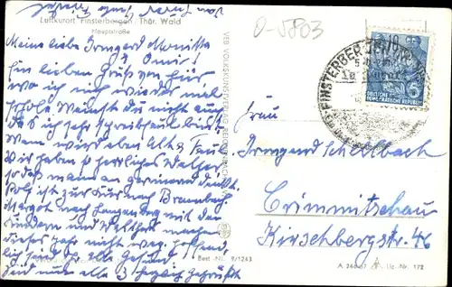 Ak Finsterbergen Friedrichroda Thüringen, Blick in die Hauptstraße