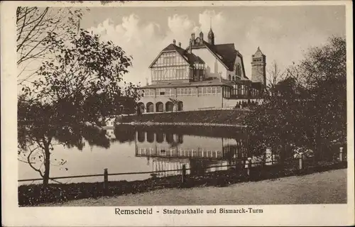 Ak Remscheid im Bergischen Land, Stadtparkhalle und Bismarckturm