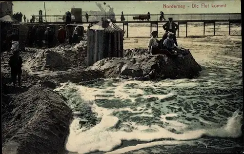 Ak Nordseebad Norderney Ostfriesland, Die Flut kommt