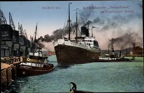 Ak Dampfschiff Deutschland, HAPAG, Hamburger Hafen