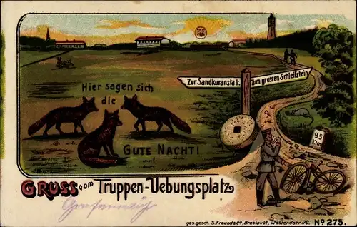Ak Grafenwöhr in der Oberpfalz Bayern, Truppenübungsplatz, Füchse, Wegweiser