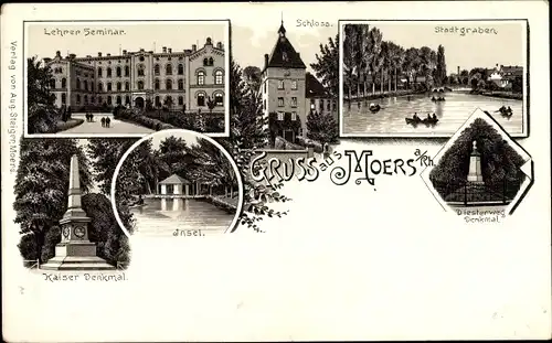 Litho Moers am Rhein, Seminar, Stadtgraben, Schloss, Diesterweg Denkmal