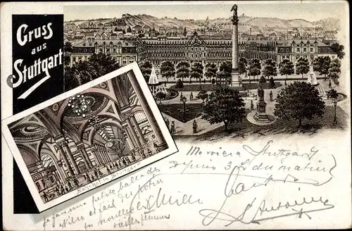 Litho Stuttgart in Württemberg, Bahnhof, Innenansicht, Stadtansicht