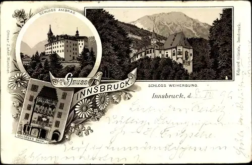 Litho Innsbruck Tirol, Schloss Ambras, Schloss Weiherburg