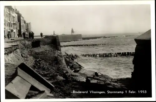 Ak Vlissingen Zeeland Niederlande, Boulevard, Stormramp, 1953