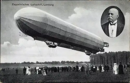 Ak Zeppelin'sches Luftschiff, Landung, Graf von Zeppelin, Zuschauer