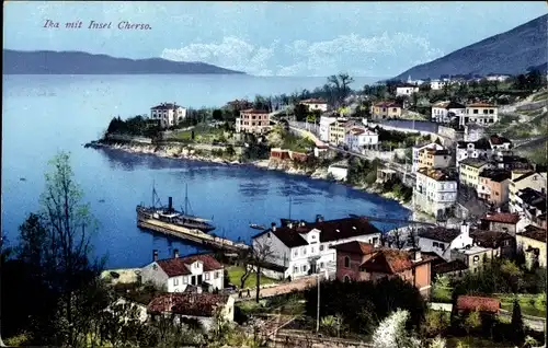 Ak Ičići Ika Kroatien, Panorama mit Insel Cherso