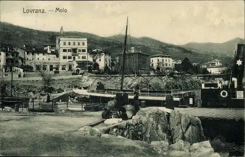Ak Lovran Laurana Kroatien, Molo, Hafen, Dampfer SMS Siraly