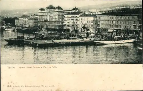 Ak Rijeka Fiume Kroatien, Grand Hotel Europe e Palazzo Adria, Hafen