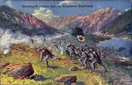 Künstler Ak Sturmangriff Warasdiner Regiment, Kuk Armee, I. WK