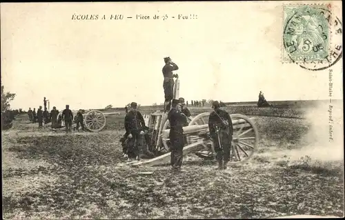 Ak Ecoles à Feu, Pièce de 75, Feu, Artillerie, Geschütz im Einsatz