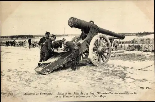 Ak Artillerie de Forteresse, Ecoles a feu, Piece de 155 long, Geschütz, I. WK