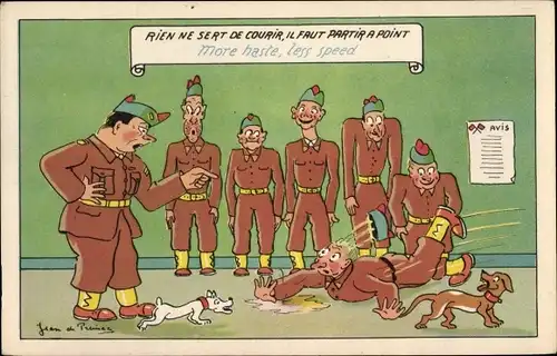 Künstler Ak Preissac, Jean de, Rien ne sert de courir, il faut partir a point, französische Soldaten
