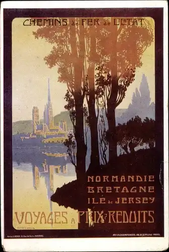 Künstler Ak Chemins de Fer de l'Etat,Normandie, Bretagne, Ile de Jersey, Reklame
